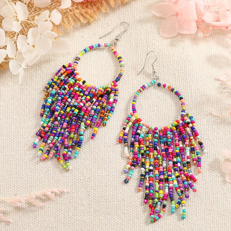 Bohemian Long Tassel Earrings for Women Girl Colorful Beads Ethnic Style Dangle Earrings Fashion Jewelry