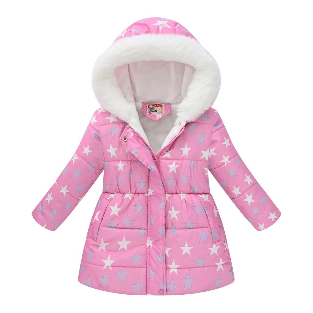 Podzimní Zimní Dětské Oblečení Chlapecké Dívčí Vícebarevný Páskový Potisk Tie-dye Dlouhý Díl Vlasový Límec S Kapucí Bavlněný Kabát Bunda Bavlněný Kabát