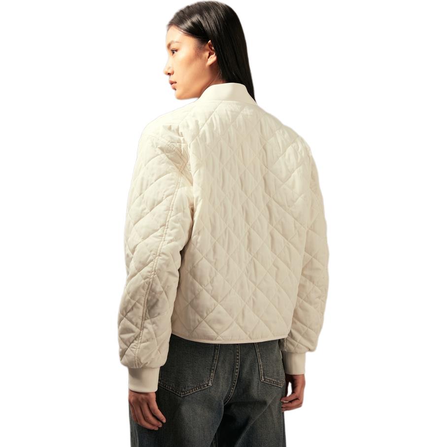 Calvin Klein Classic Letter Square Logo Baseball Collar Diamond Quilted Jacket Women outerwear Milk-White J224701