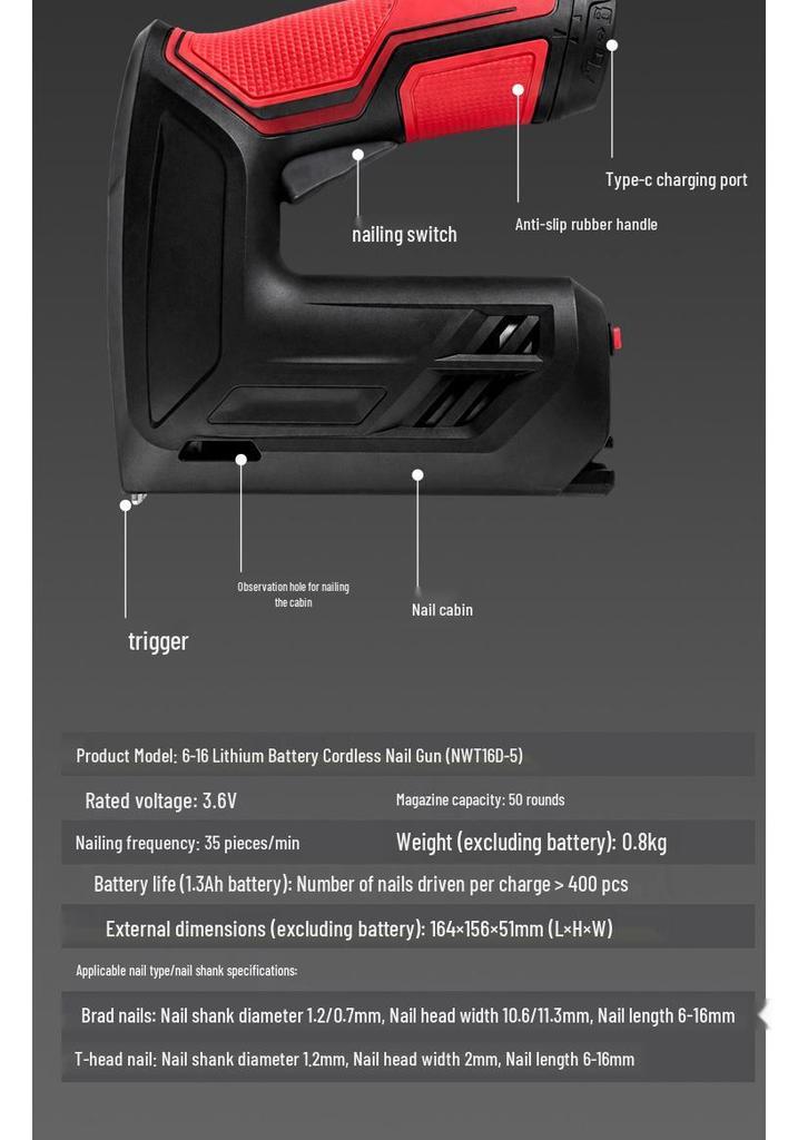 Rechargeable Dual-Use Electric Nail Gun for Home Woodworking