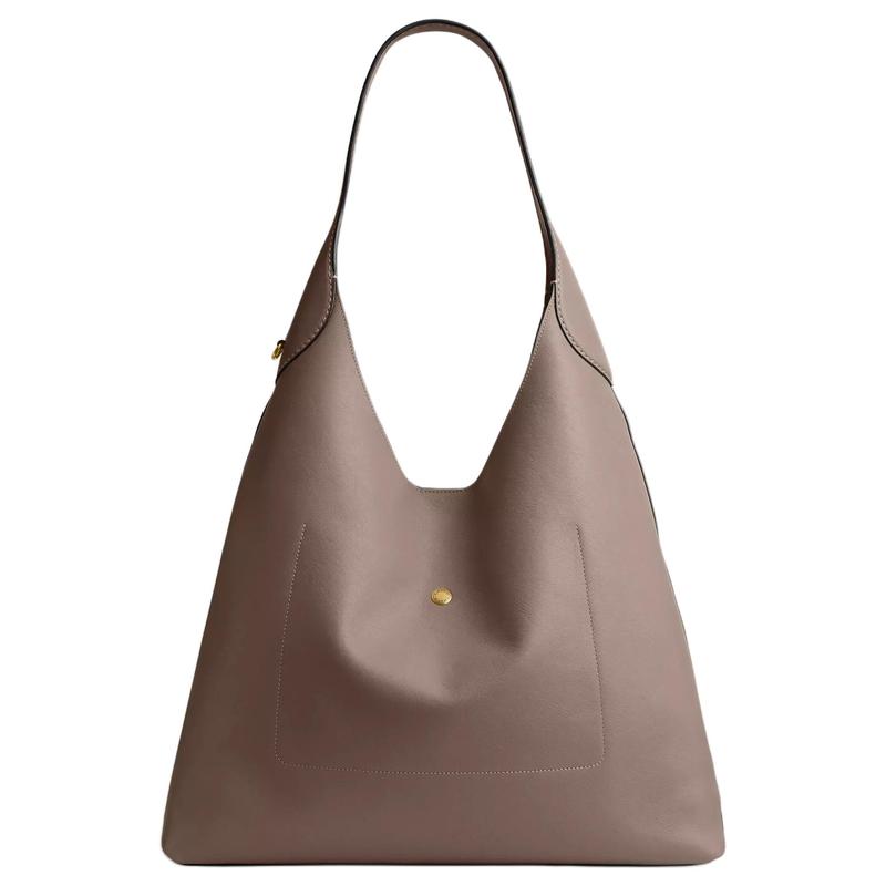 Coach Brooklyn 39 Logo Anhänger Magnetischer Verschluss Natürliches Narbenleder Hobo Tasche Hand Schultertasche Groß Damen Dunkler Stein