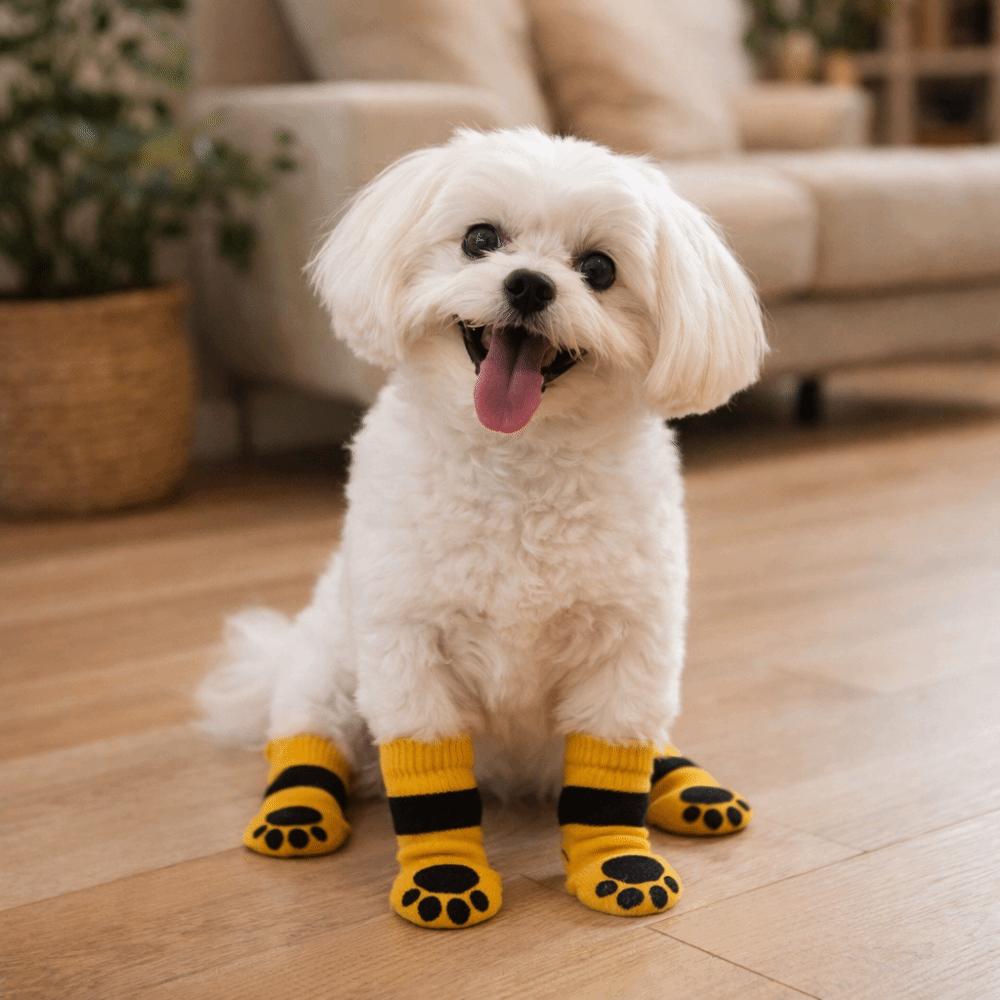 4PCS Cartoon Bear Pattern Dog Anti-slip Socks Soft Pet Floor Socks Pet Foot Cover  for Puppy Dogs