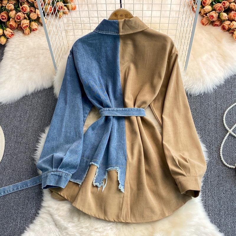 Women's Spring Vintage Denim Dress Autumn Irregular Patchwork Dresses Korean Clothing