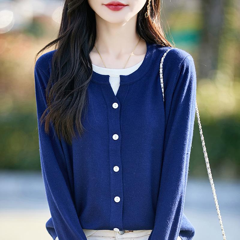 Women's Lightweight 50% Wool 50% Mulberry Silk Cardigan - 4-Season Versatile Knitwear for All-Year Comfort & Style