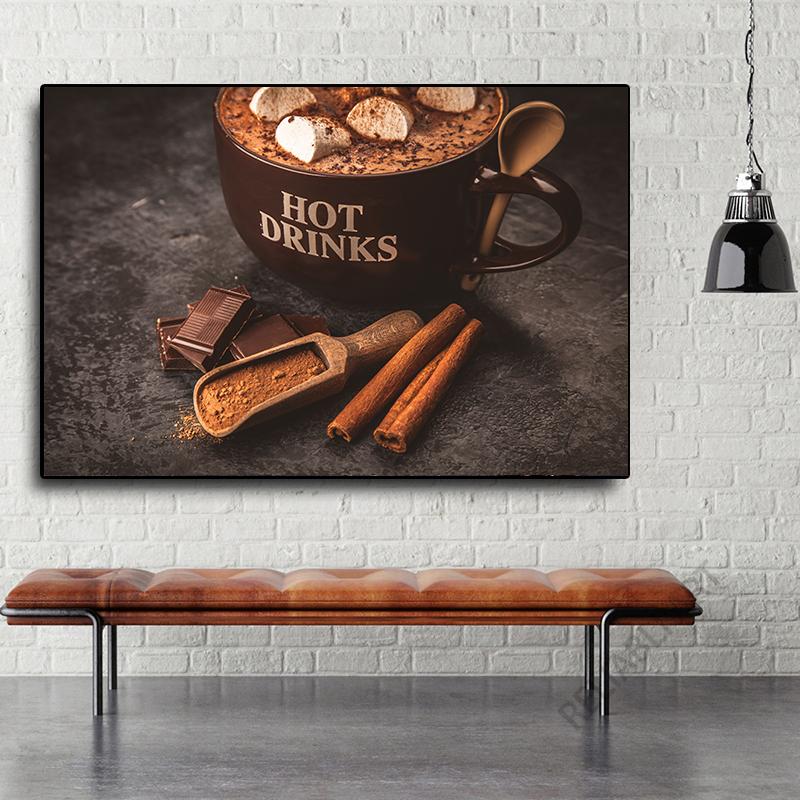 Hot Chocolate Drink HD Pictures Canvas Painting Chocolate Coffee Posters Prints for Coffee Shop Wall Decor Cuadros