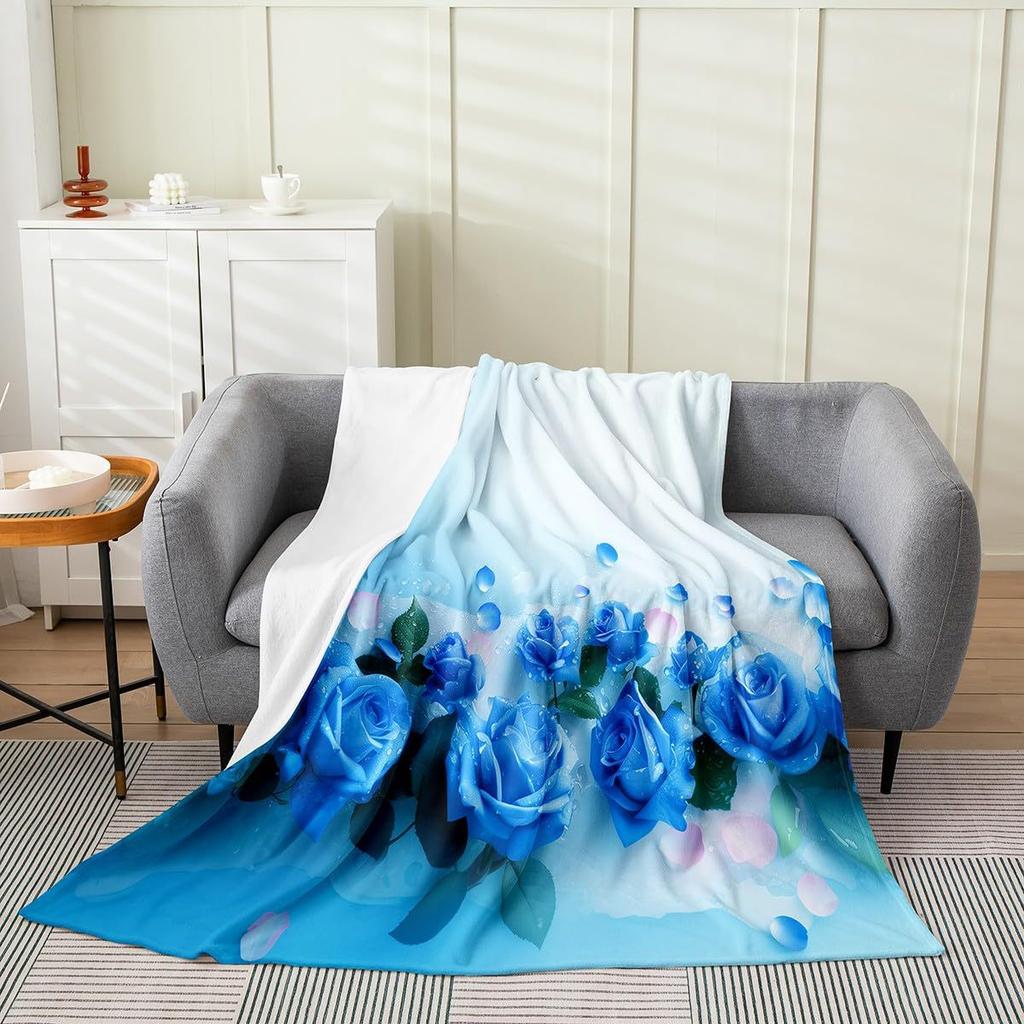 Blue Rose Flannel Digital Printing Flower Blanket Blanket Sofa Blanket Air Conditioning Blanket Universal In All Seasons