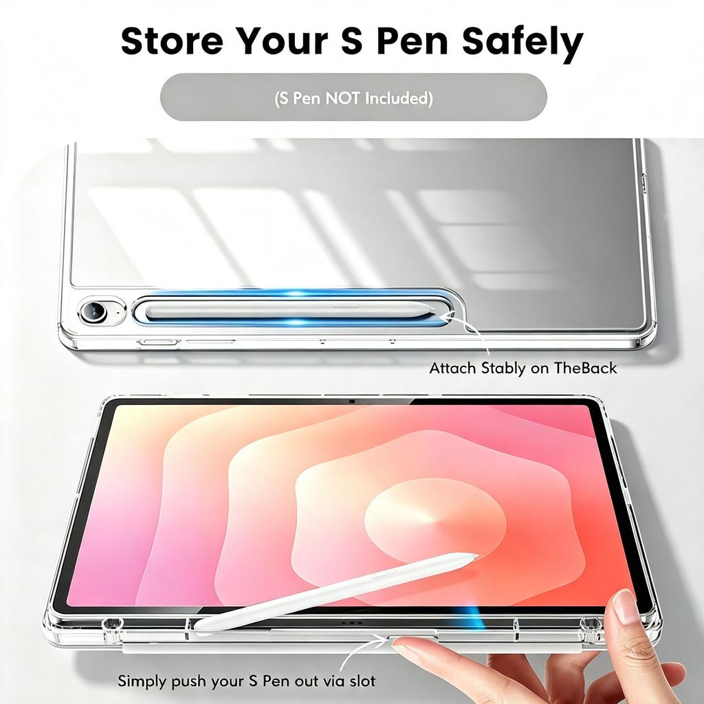 For Samsung Galaxy Tab S10 Lite/S10 FE/S9 FE/S9 10.9'' 11'', Flip Smart Cover with Clear Back Shell, Auto Wake/Sleep Tablet Case