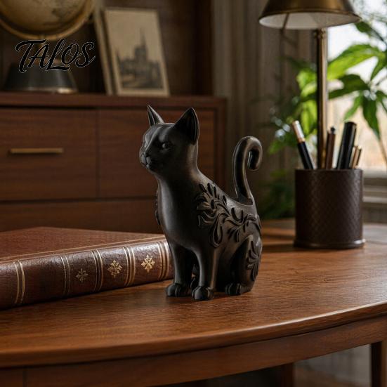 Elegant Black Cat Home Accents 3D Printed Figurines, Multi-purpose Incense Holder Mini Flower Statue Ornament Pot, Desktop Storage Organizer for Decor