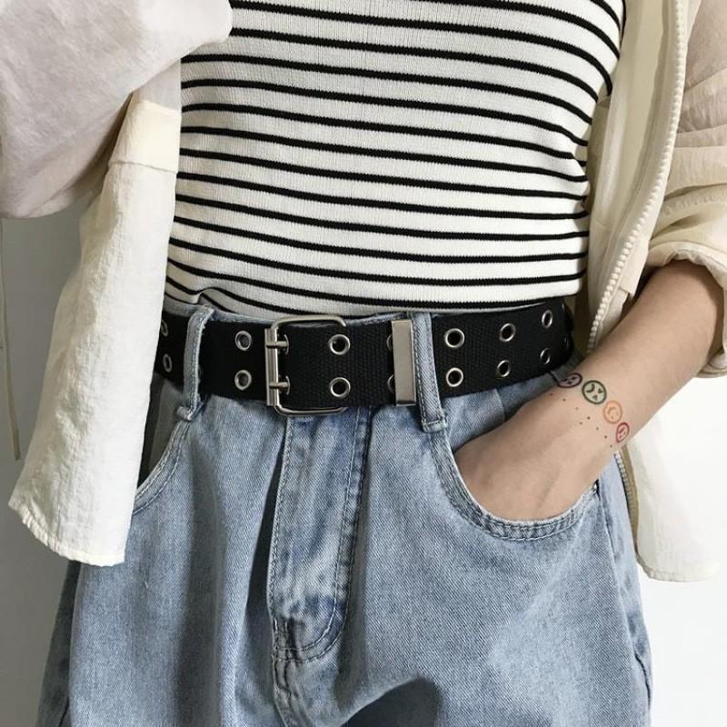 Fashionable Black Canvas Waist Belt For Men And Women Ideal For Punk And Streetwear Styles