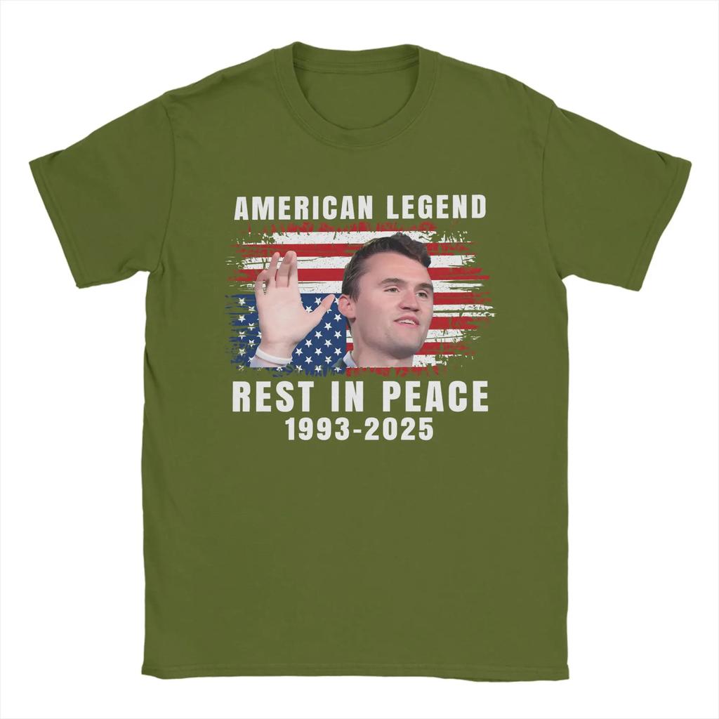 Fashion Rest In Peace Charlie Kirk American Flag Tshirts For Unisex Round Collar Cotton T Shirts Short Sleeve Tee Shirt Adult Tops