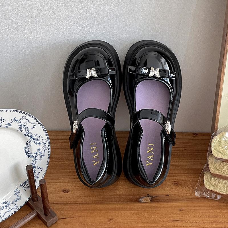 Fashion Butterfly Black Ballet Shallow Mouth Platform Single Shoes Women's 2025 New Spring French Heightening Mary Jane Shoes