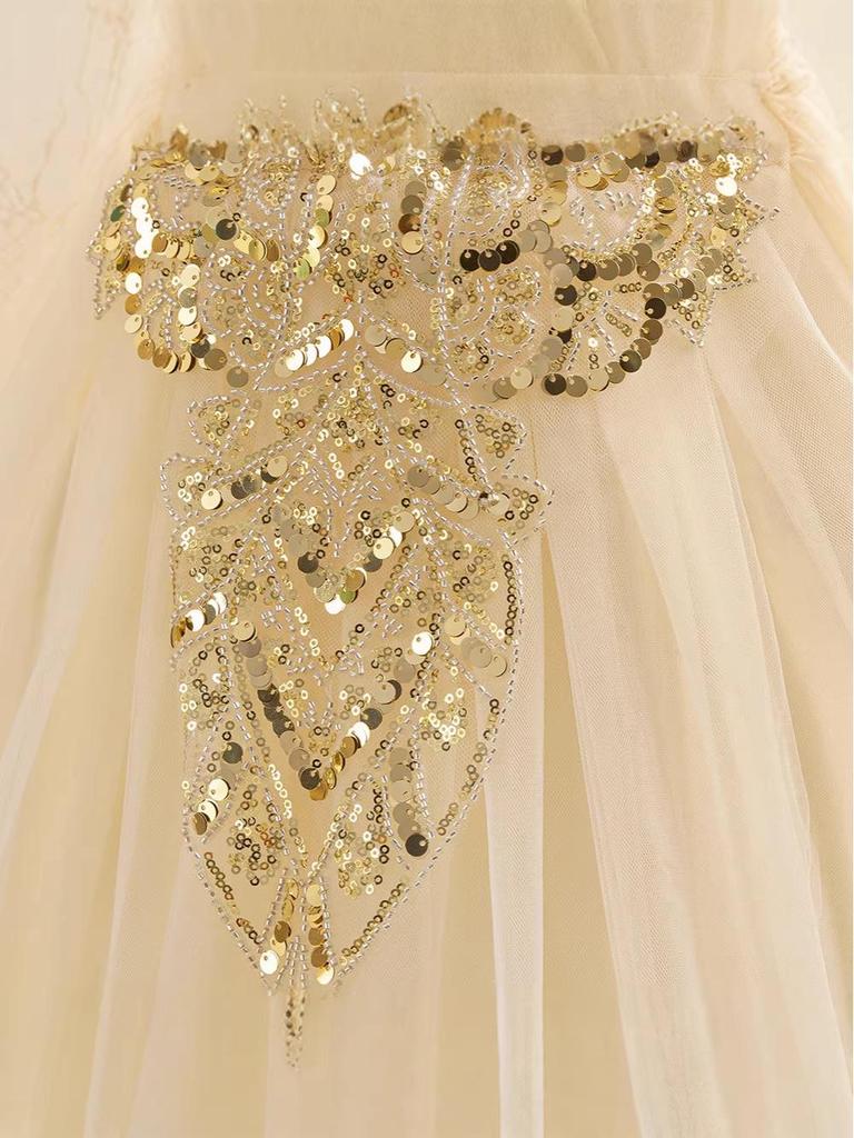 Children's Formal Princess Evening Gown - Sequined Embroidered Long Sleeve Lace Dress