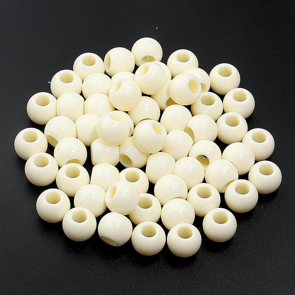 50pcs/lot Acrylic Big Hole Beads Solid Color Round Loose Spacer Beads For Jewelry Making DIY Charm Bracelet Necklace Accessories