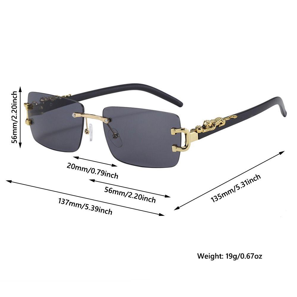 Stylish Leopard Decor Rectangular Sunglasses Cut-Edge UV400 Protection Rimless Shades Metal Frame Sun Glasses for Women & Men