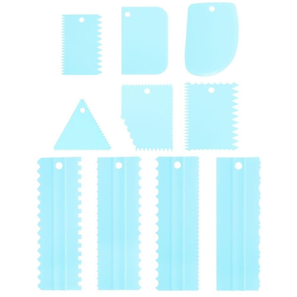 10pcs Set Icing Spatula Double Sided Cake Cream Scraper DIY Plastic Cake Decorating Comb Dough Scraper Baking Accessories синий