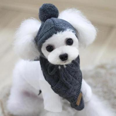 Hunde Hut Winter Warm Streifen Strickmütze+Schal Kragen Welpe Teddy Kostüm Weihnachtskleidung Weihnachtsmann Hunde Kostüm Zuhause Haustierbedarf