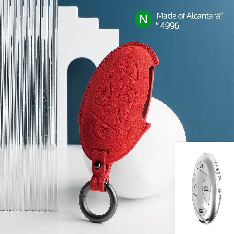 Interior Mouldings 7 Buttons Car Key Case For Hyundai Grandeur GN7 Kona Ev 2023 lonic 6 Auto Smart Remote Suede KeyChain Cover S