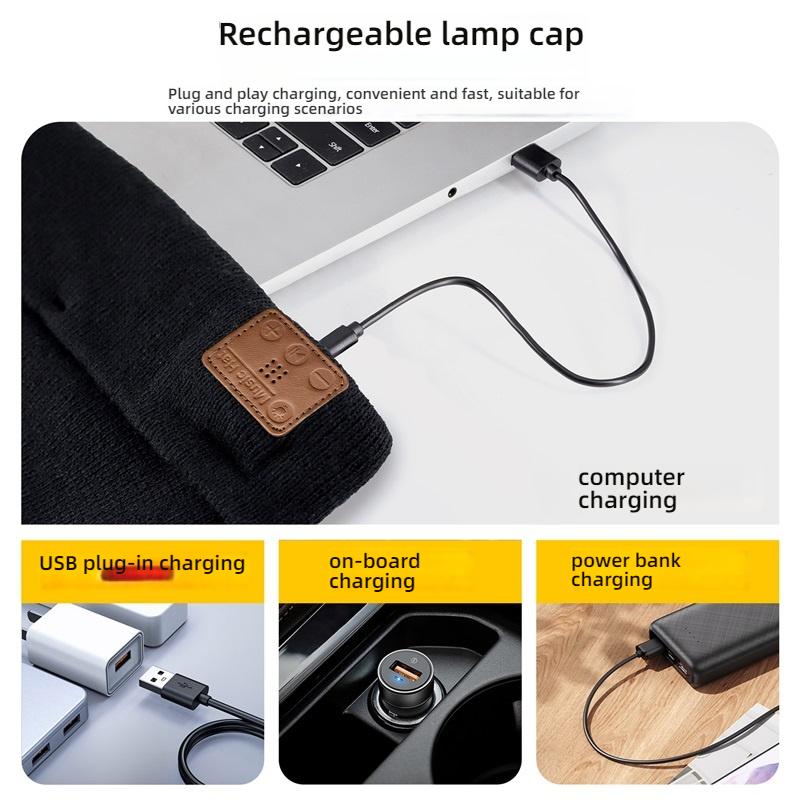 Wireless Bluetooth 5.4 Music Beanie Hat with LED Headlight, IPX5 Waterproof Stereo Headphones for Outdoor Sports