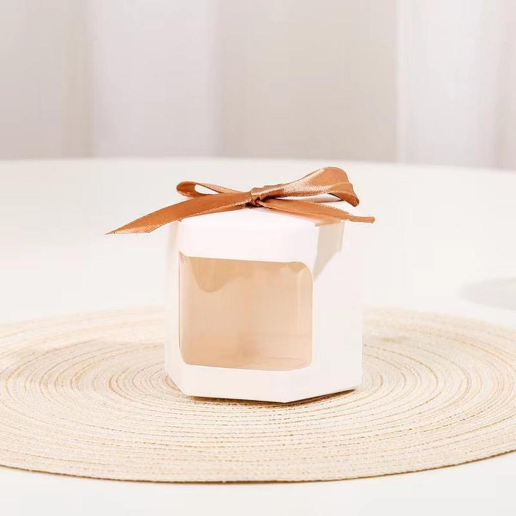 12 gab Party Favor lente Kraft papīra konfekšu kastītes dāvanu iepakojums caurspīdīgs logs brūns balts