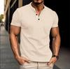 Camisa polo lisa de verano para hombre, manga corta, cuello en V, botones, camiseta casual de corte holgado