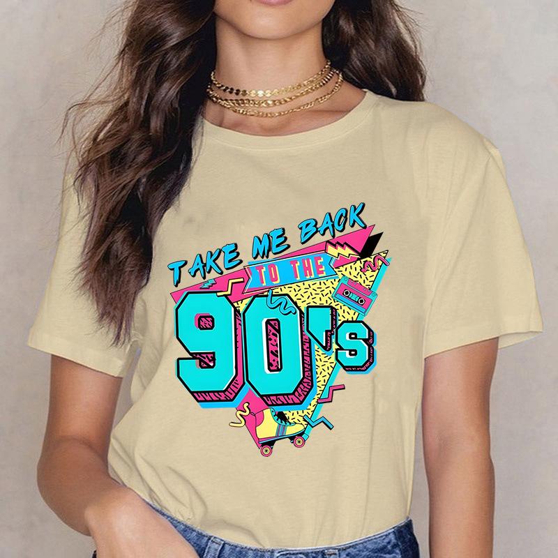 Take ME BACK TO THE 90'S Fun Letter Printed Casual Loose Round Neck Cotton Short Sleeved Top T-Shirts Women’s