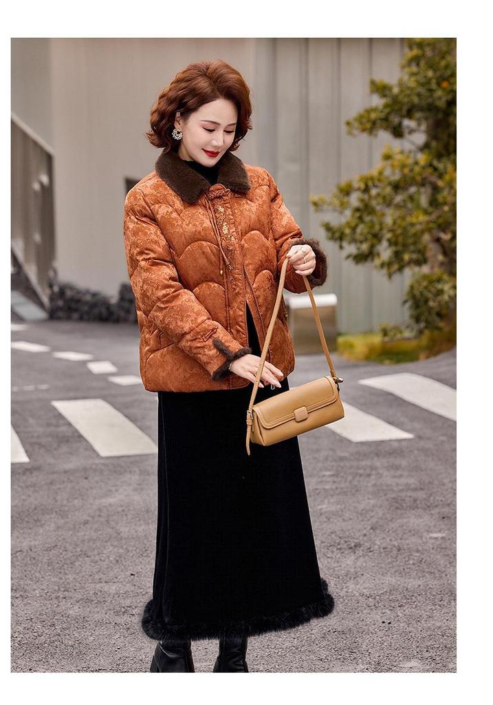 Stylish Thickened Cotton-Padded Winter Jacket for Middle-Aged and Elderly Women, Plus Size
