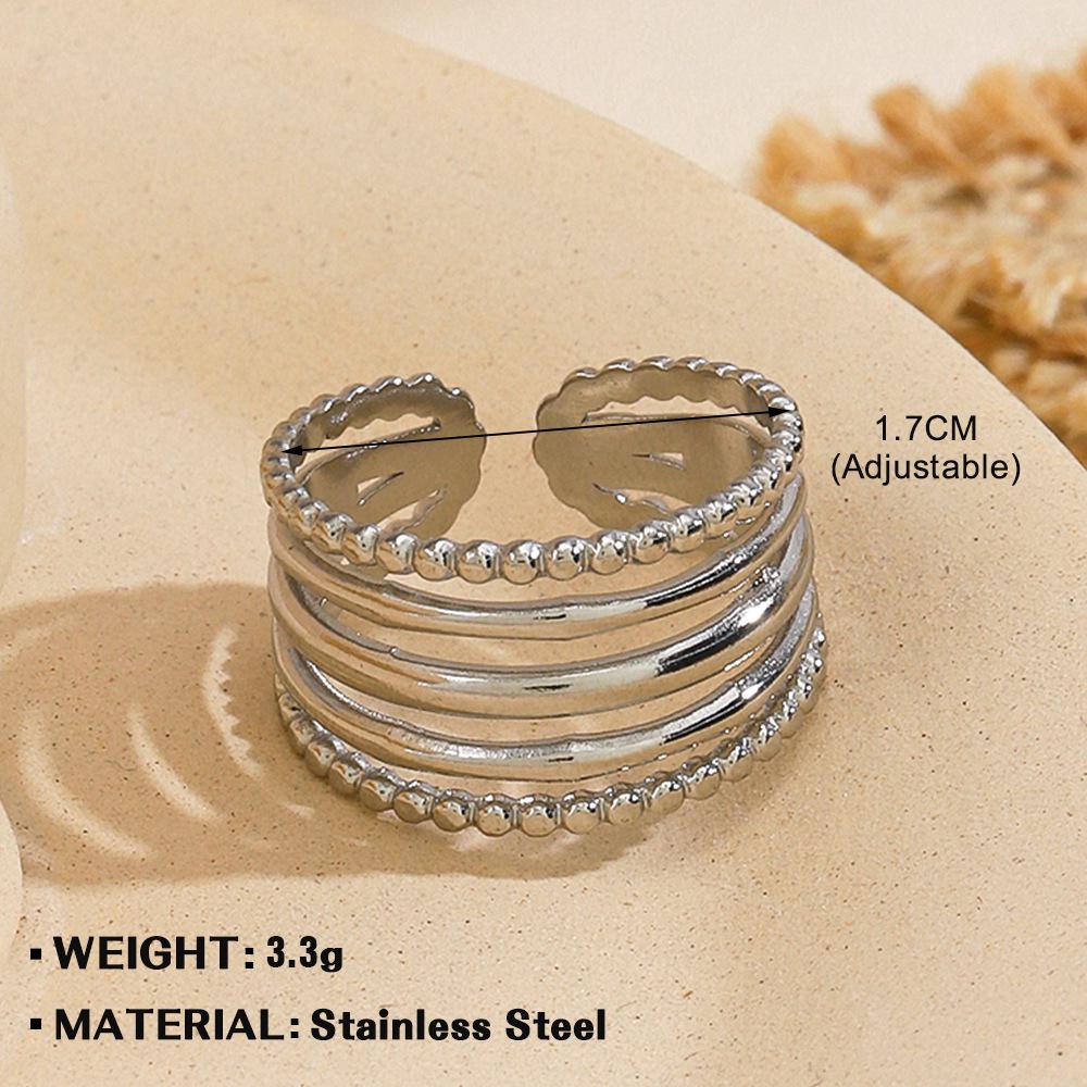 European & American Fashion Stainless Steel Heart-Shaped Geometric Ring - French Retro Style