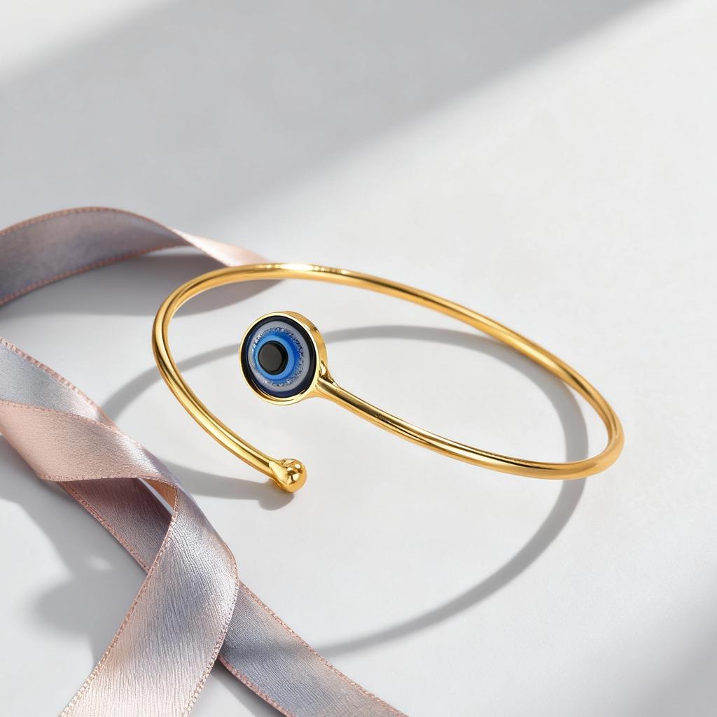 Vnox Gold Plated Thin Lines Cuff Bracelet, Türkiye  Lucky Blue Eye, Adjustable Wrist Bangle Jewelry Gifts
