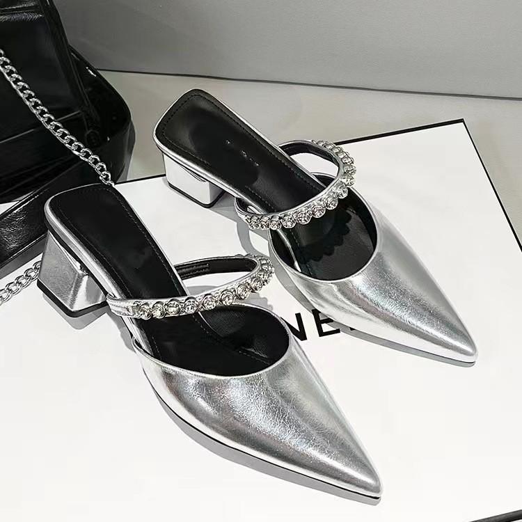 Summer Shoes Pointed High Heeled Sandals for Women's Back Air Half Toe Single Shoes Women Shoes Elegant Sandals Women Pumps