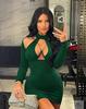 European and American New Sexy Spice Girls Style Waist and Thin Design Sense Hip-wrapped Short Long-sleeved Hollow Dress