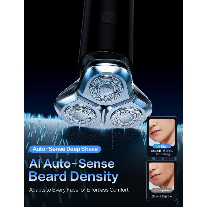 Electric Razor for Me, 3-Blade Rotary Shaving System,Waterproof Wet Dry Cordless Razor,Touch Switch,Type-C Fast Charging,Digital Display,Travel Lock