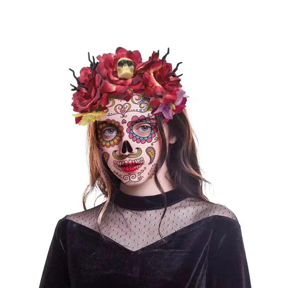 Rose Flower Simulation Flower Headband Skeleton Skull Hair Hoop Halloween Hair Band Festival