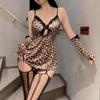 Sexy Pure Lace Leopard Print Hip-wrapped Suspender Skirt Small Chest Showing Big Leopard Erotic Underwear
