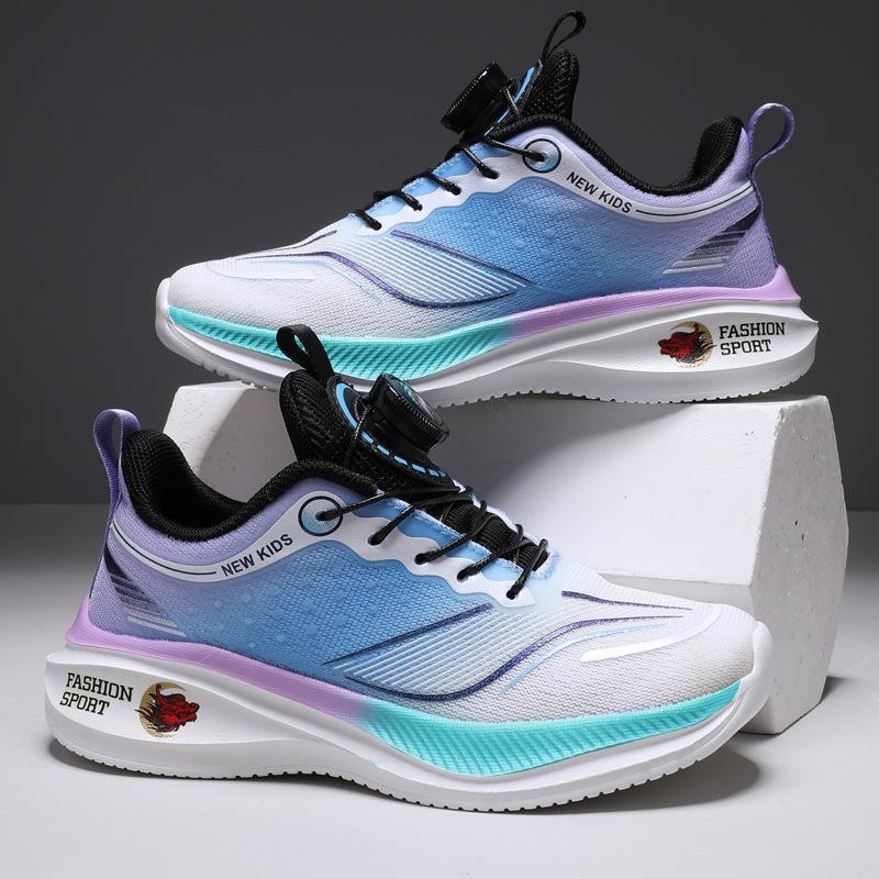 Running shoes boys and girls autumn new mesh shock absorption rotating button shock absorption sports shoes children's shoes student boy