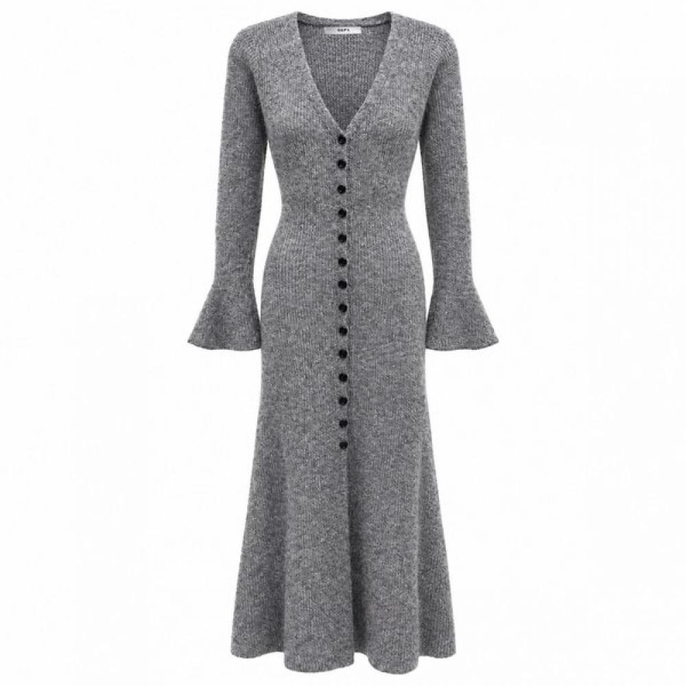 Ggpx New York Deep V Neck Wool Touch Ruffle Knit Dress Gqaop003f