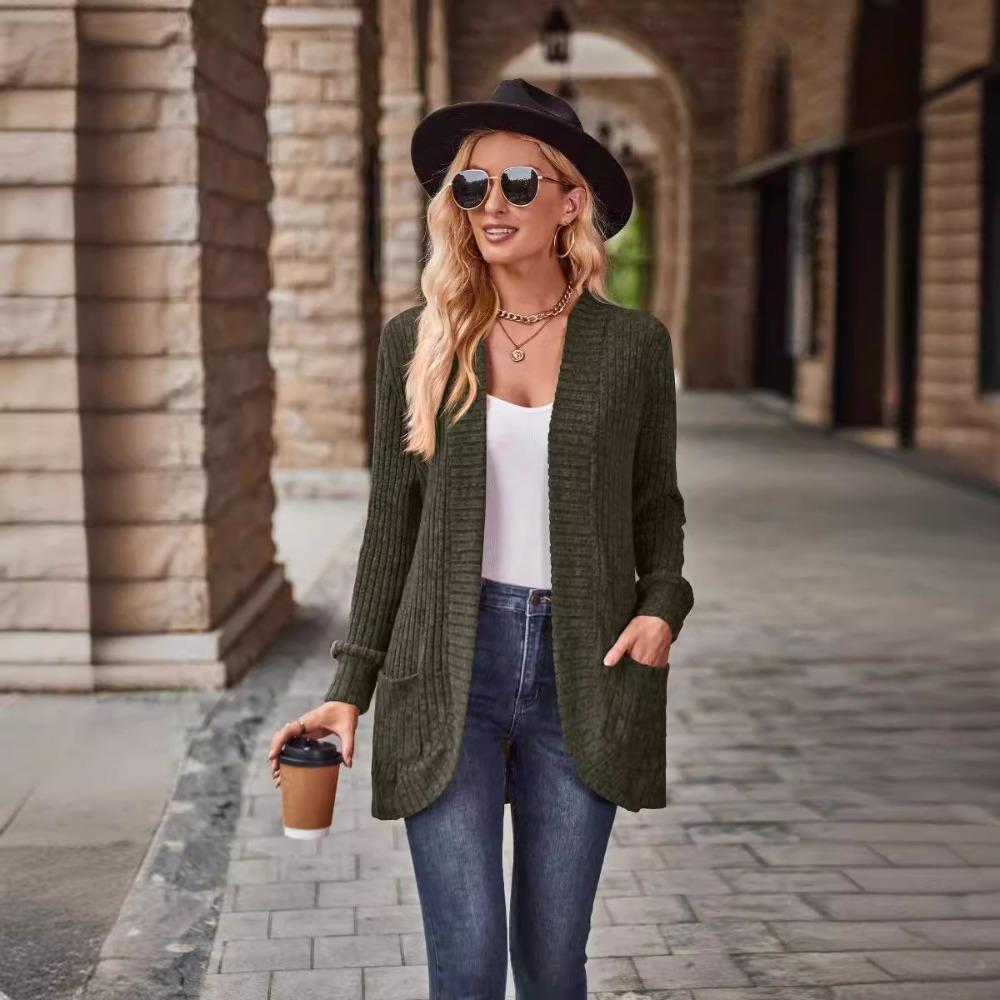 Women's Open Front Long Sleeve Knit Cardigan Loose Fit Casual Knit Sweater Coat