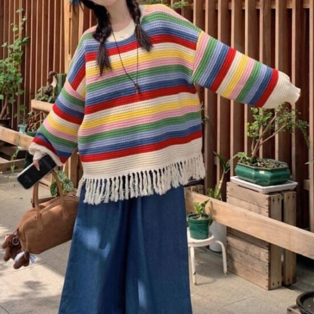 Navava Long Sleeve Knit Rainbow Stripe Nk2827