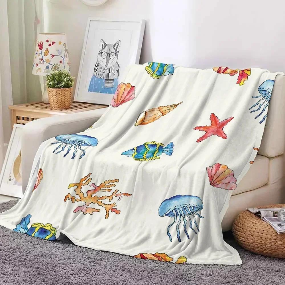 

Фланелевый плед Рыбы Медузы Морские животные для всех сезонов Подарок Диван Диван Гостиная Размер Queen Легкий Мальчики Девочки# 75X95CM серый