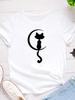 Cat Sit On Moon Print Women T Shirt Short Sleeve O Neck Loose Women Tshirt Ladies Tee Shirt Tops Clothes Camisetas Mujer