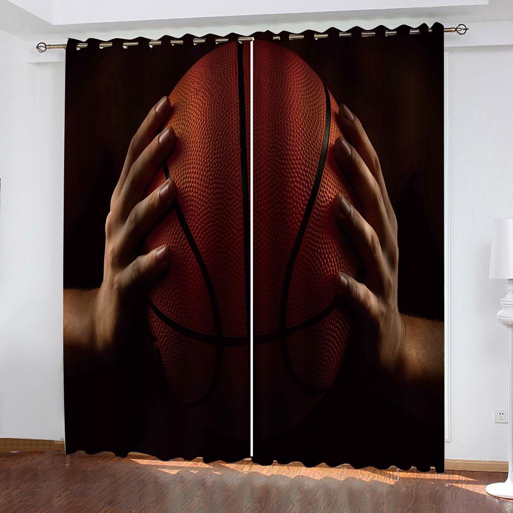 Ready Curtains Cheap 3D Sports Basketball Blakout Curtain, Kids Window Treatment Sets, Bedroom Curtains For Living Room
