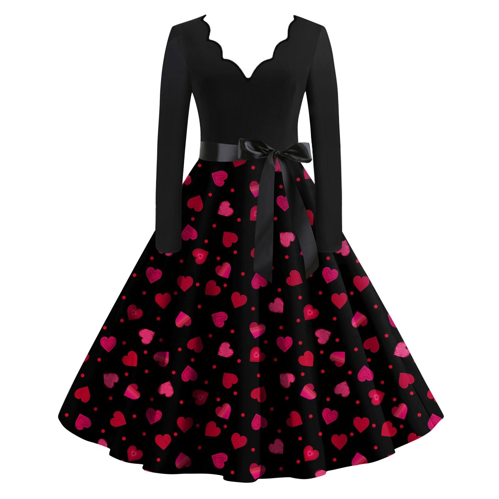 

Женское повседневное модное платье с V-образным вырезом и длинными рукавами в стиле ретро с принтом «любовь» XXXXXL винный