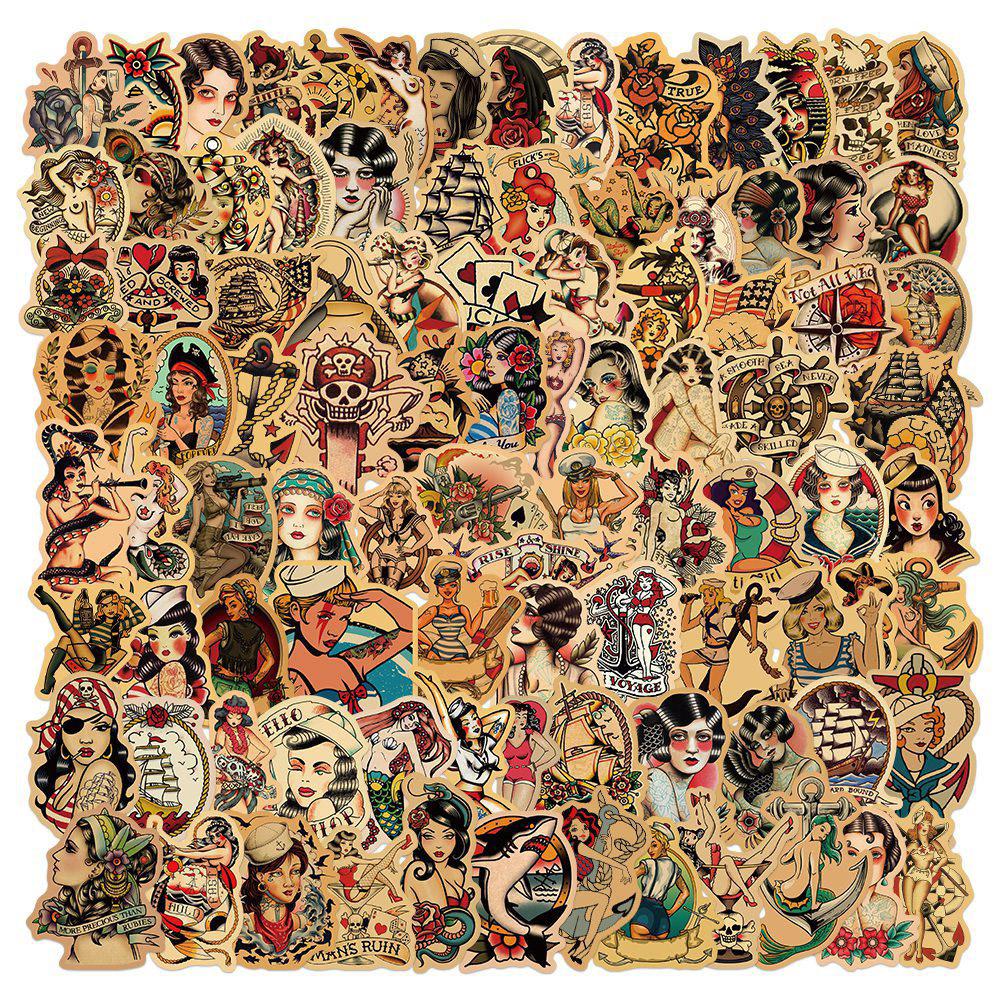 10 30 50 100Pcs Retro Old School Tattoo Style Stickers Skateboard Car Phone Bike Laptop Luggage Sexy Girl Waterproof Sticker