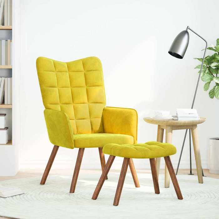 VidaXL Chaise de relaxation avec tabouret jaune velours, chaise, chaise de salon, fauteuil relax, chaise longue, siège de 4016828