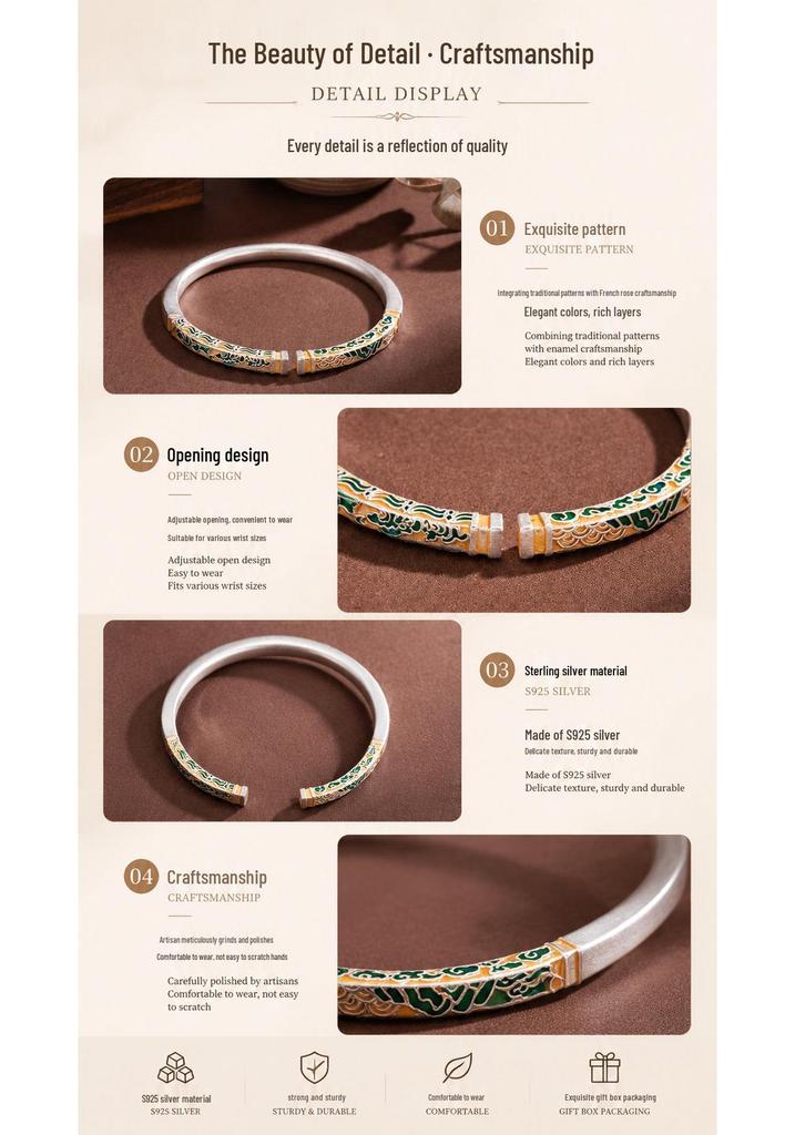 Cloisonné-Email Glückswolken Versilbertes Offenes Armreif - Elegantes Chinesisches Retro-Geschenk für Sie