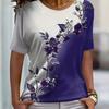 Elegant and Stylish Women's T-shirt with Colorful Roses and a Round Neckline, a Versatile and Refreshing Y2K-style Top for Summer