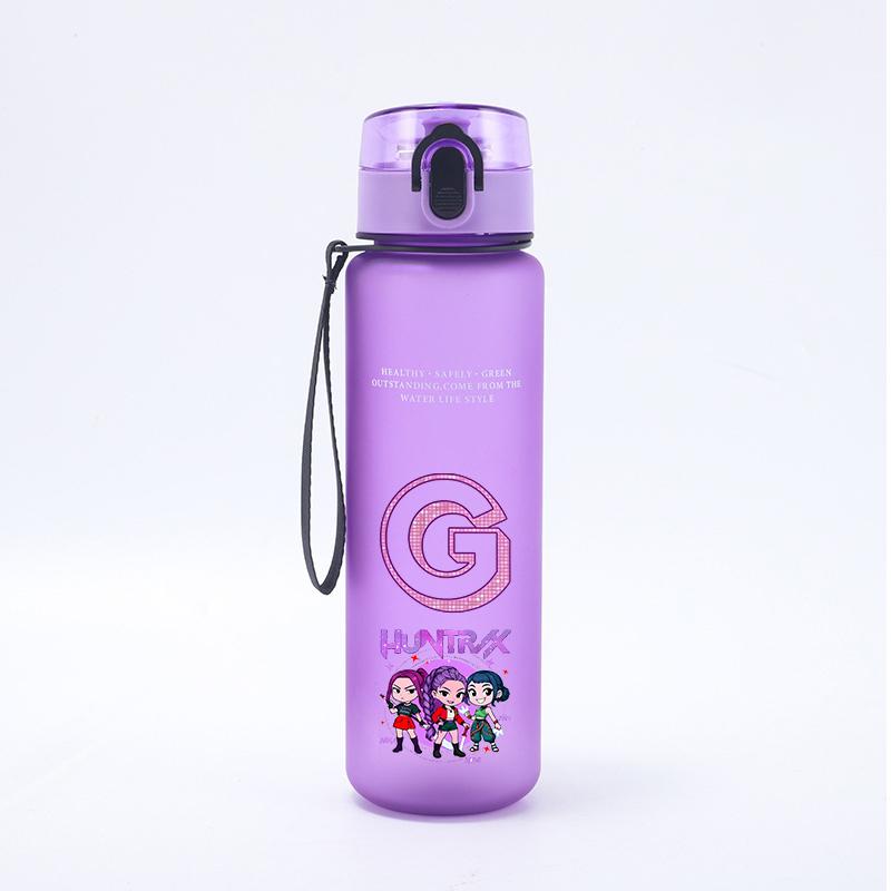650ml KPop Demon Hunters Sports Water Bottle Boy Motivational Leak Proof Portable Reusable Cups Outdoor Travel Gym Jugs Gift