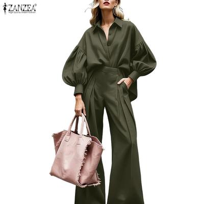 Women Elegant Long Sleeve Blouse and Trousers Casual Two Piece Suit Sets