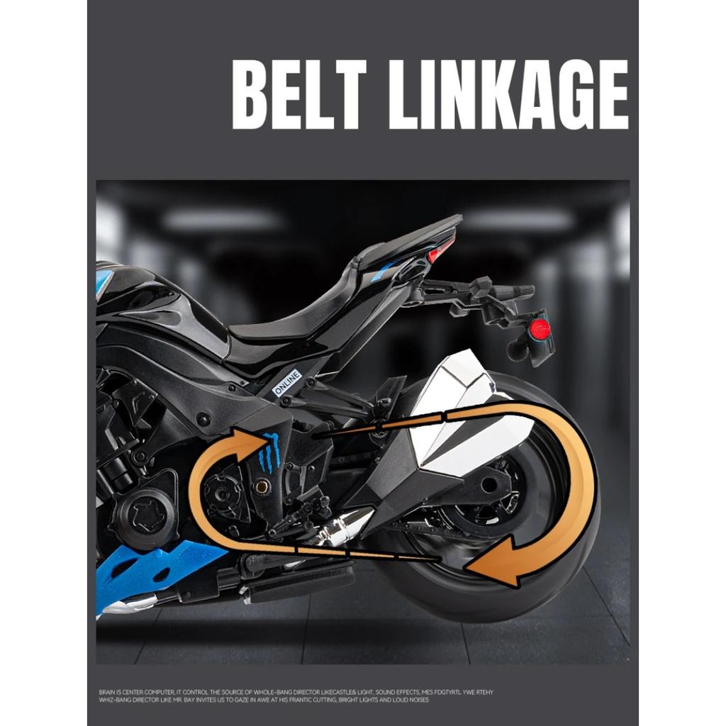 1/12 Scale Kawasaki Z1000 Toy Motorcycle Miniature Diecast Metal Model Super Sport Sound and Light Collection Gift for Boy Kid Hobbies
