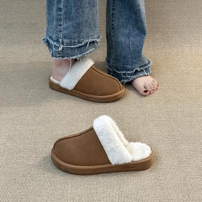 Retro Comfortable Simple Plush Day Plush Slippers Autumn and Winter Fashion Versatile Outer Wear Home Girls Bag Head Slippers