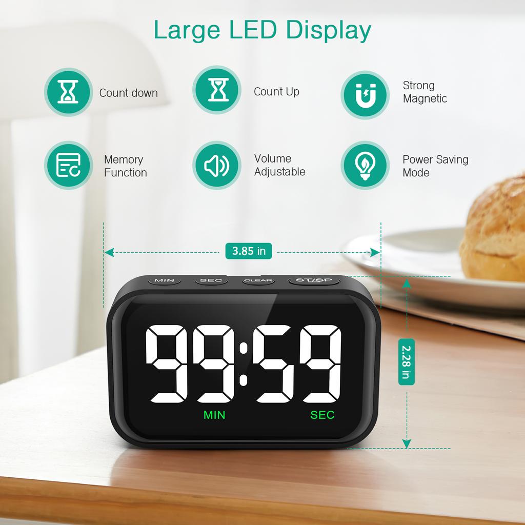 ORIA Magnetic Kitchen Timer for Cooking with Count Up Countdown Digital Timer Battery Powered for Classroom, Teacher, Kids
